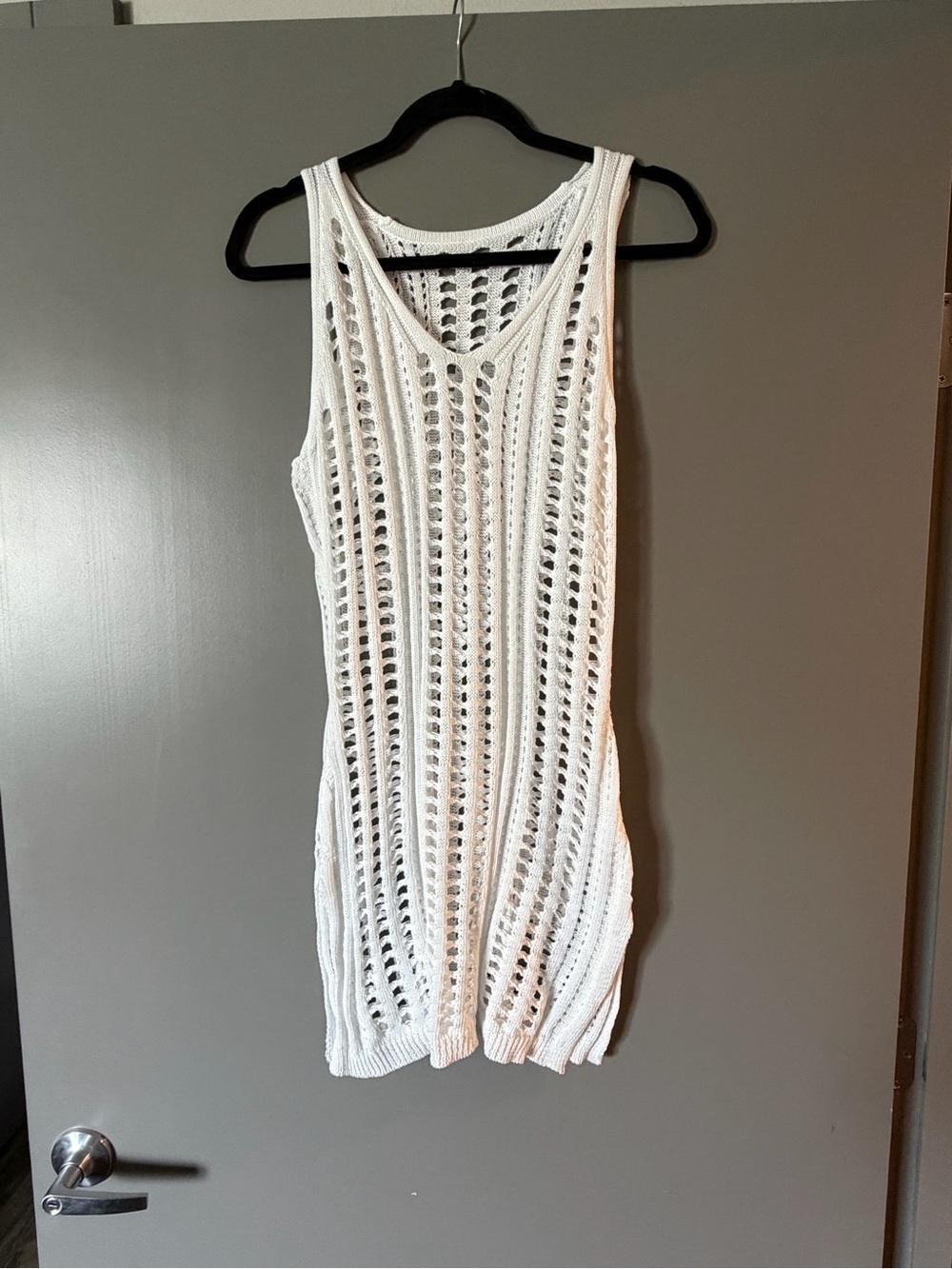 White Open Knit Tank Swimsuit Coverup Dress